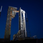 A United Launch Alliance Atlas V rocket with Boeing’s CST-100 Starliner spacecraft aboard is seen on the launch pad illuminated by spotlights at Space Launch Complex 41 ahead of the NASA’s Boeing Crew Flight Test, Sunday, May 5, 2024 at Cape Canaveral Space Force Station in Florida