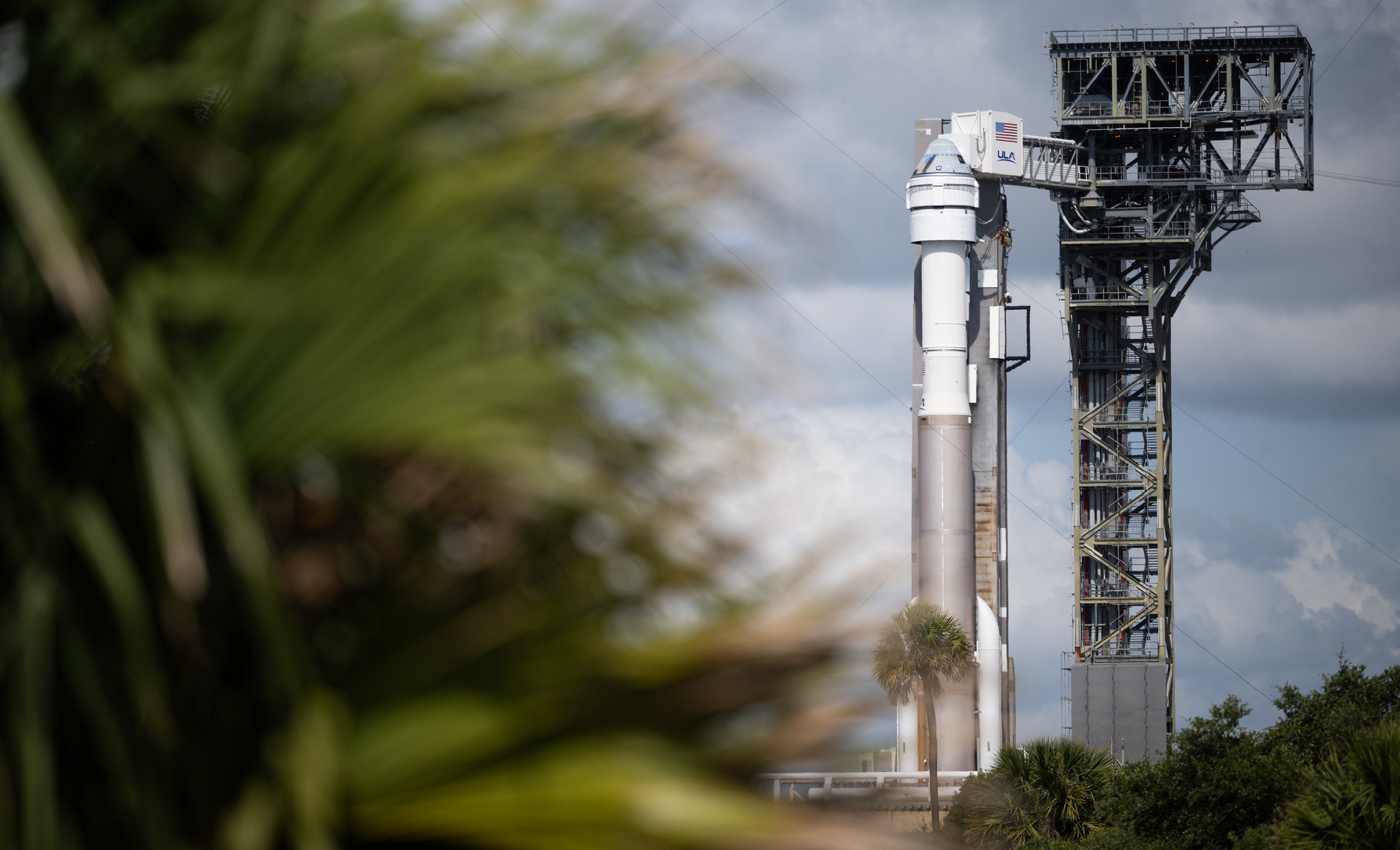A United Launch Alliance Atlas V rocket with Boeing’s CST-100 Starliner spacecraft aboard is seen on the launch pad at Space Launch Complex 41 ahead of the NASA’s Boeing Crew Flight Test, Monday, May 6, 2024 at Cape Canaveral Space Force Station in Florida.