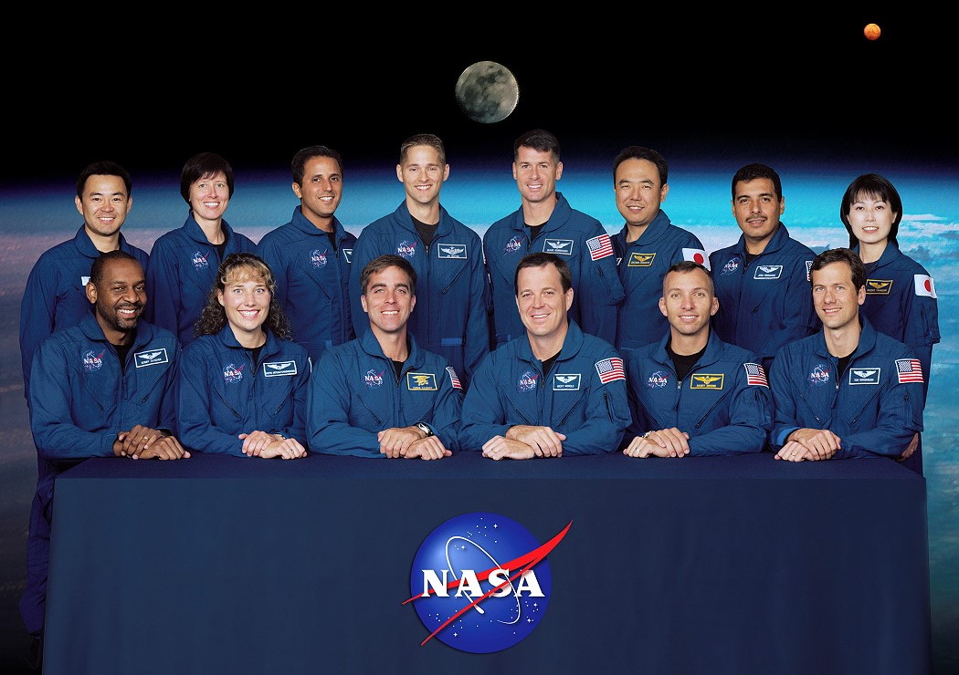 The Group 19 NASA and Japan Aerospace Exploration Agency astronaut candidates pose for a group photo – front row, Robert L. Satcher, left, Dorothy “Dottie” M. Metcalf-Lindenburger, Christopher J. Cassidy, Richard R. Arnold, Randolph J. Bresnik, and Thomas H. Marshburn; back row, Akihiko “Aki” Hoshide, left, Shannon Walker, Joseph M. Acaba, James P. Dutton, R. Shane Kimbrough, Satoshi Furukawa, José M. Hernández, and Naoko Yamazaki