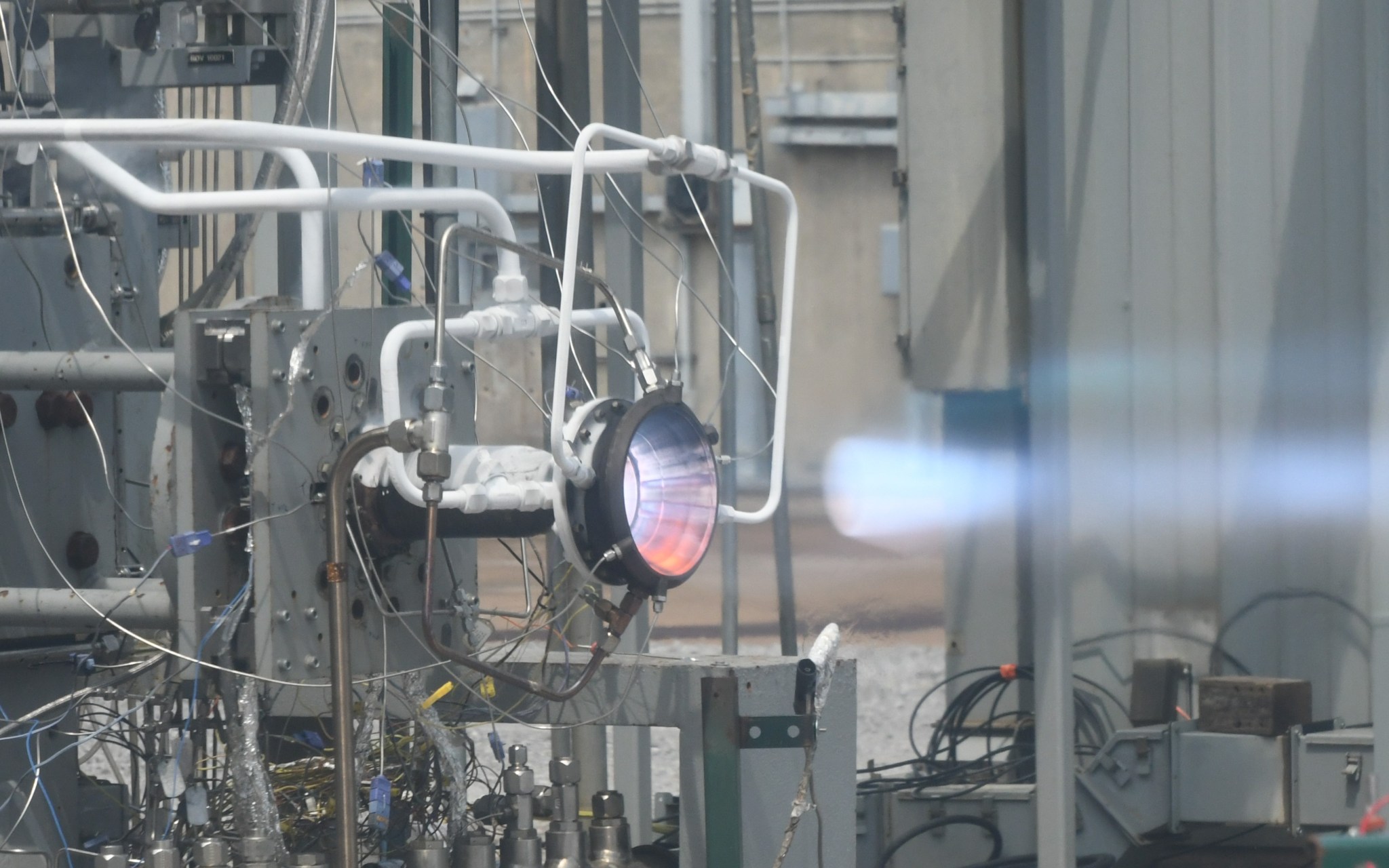 Hot-fire testing of GRX-810 injector and nozzle components at Marshall Test Stand 115 using liquid oxygen and liquid methane propellants.