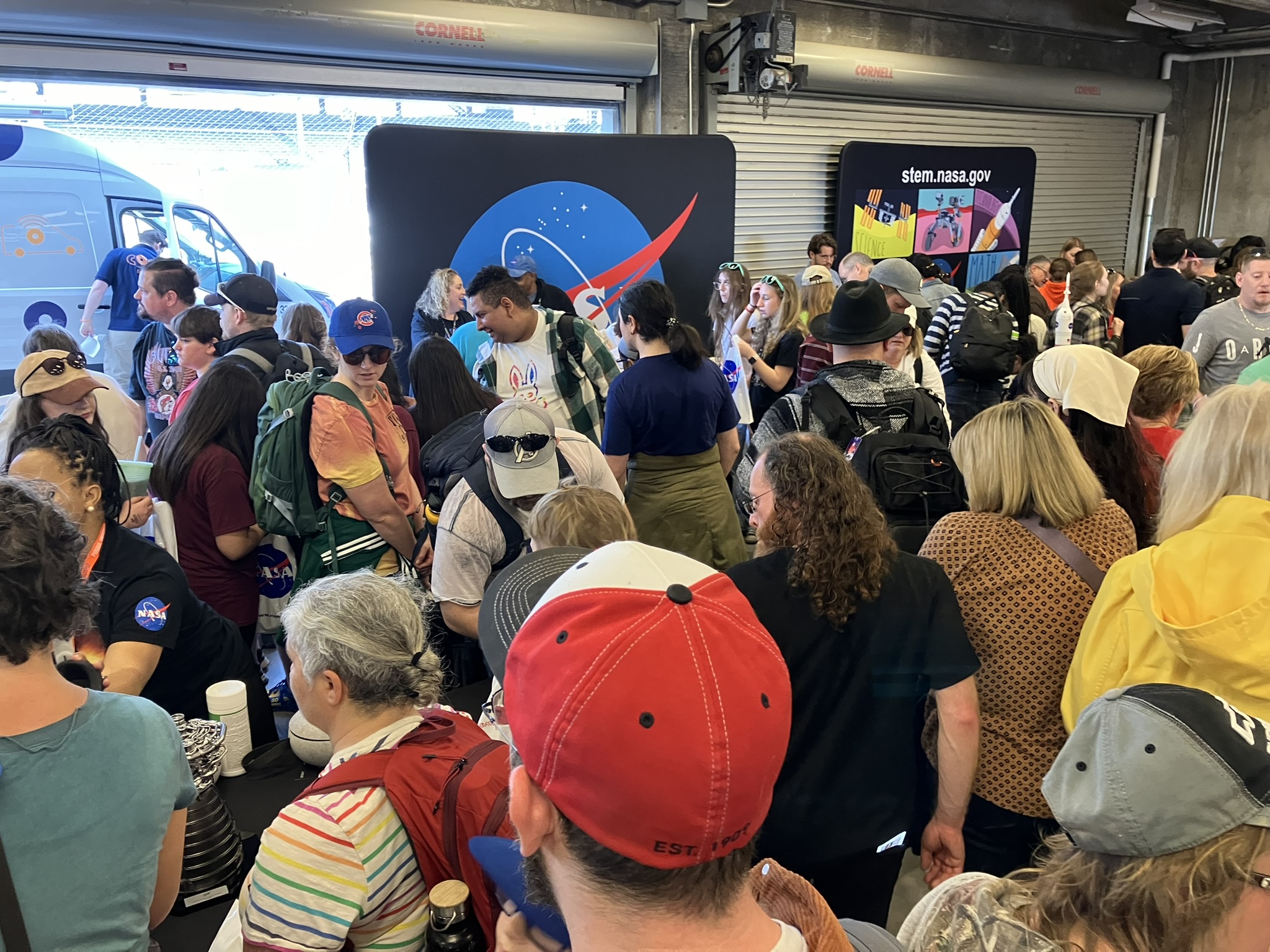 overhead capture of crowd in attendance near the NASA Stennis booth
