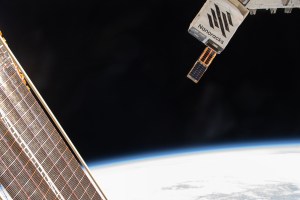 Pictured here are CubeSats being deployed from the Nanoracks CubeSat Deployer as part of NRCSD-27. Credit: NASA