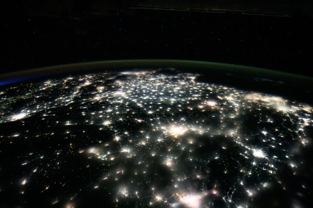 City lights illuminate the country of China to the East China Sea in this nighttime photograph from the International Space Station as it orbited 258 miles above the Asian nation.