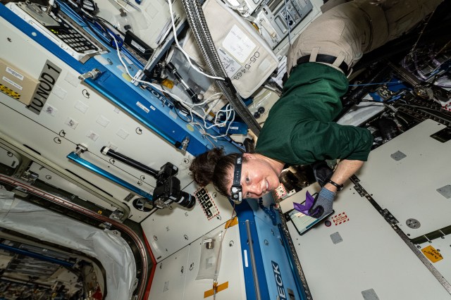 NASA astronaut and Expedition 71 Flight Engineer Tracy C. Dyson installs Atmosphere Revitalization System hardware in the International Space Station's Destiny laboratory module.