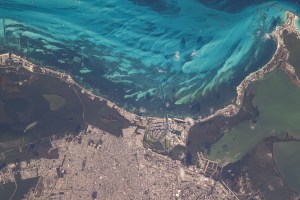 Cancún, Mexico, on the Yucatán Peninsula is pictured from the International Space Station as it orbited 258 miles above the Gulf of Mexico.