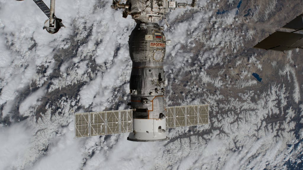 iss071e124981 (May 28, 2024) -- The Progress 86 cargo spacecraft is pictured undocking from the Poisk module as the International Space Station orbited 261 miles above China.