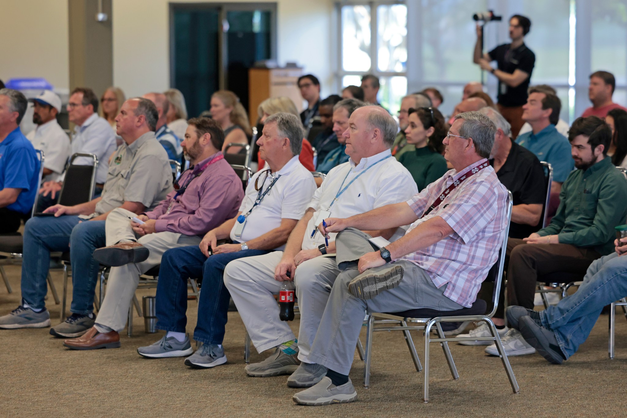 Michoud civil servants and direct support employees attend the facility’s all-hands meeting April 24, getting updates on topics including hardware production, infrastructure, and NASA 2040.