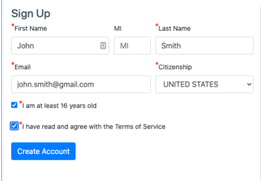 Screenshot showing the sign up form for creating a guest account.