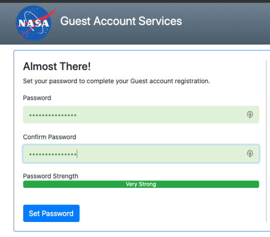 Screenshot of the form for setting your password to complete guest account registration.