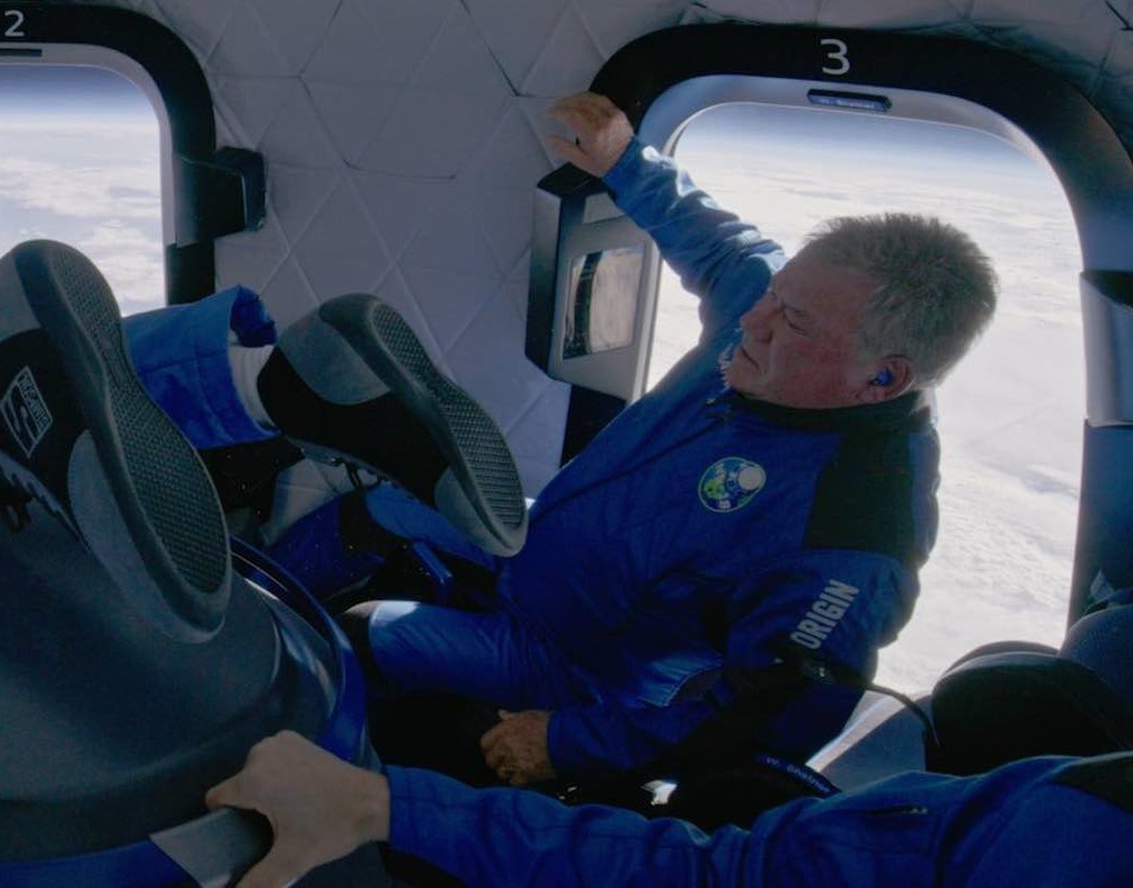 Shatner experiences weightlessness during his suborbital trip to the edge of space aboard a New Shepard vehicle