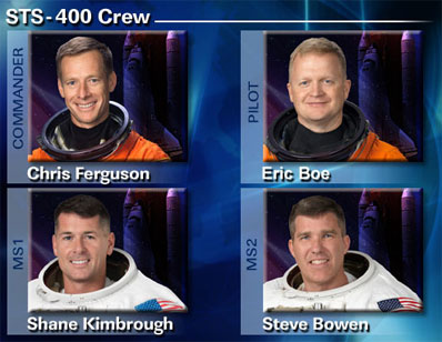 The STS-400 crew of Christopher J. Ferguson, upper left, Eric A. Boe, R. Shane Kimbrough, and Stephen G. Bowen