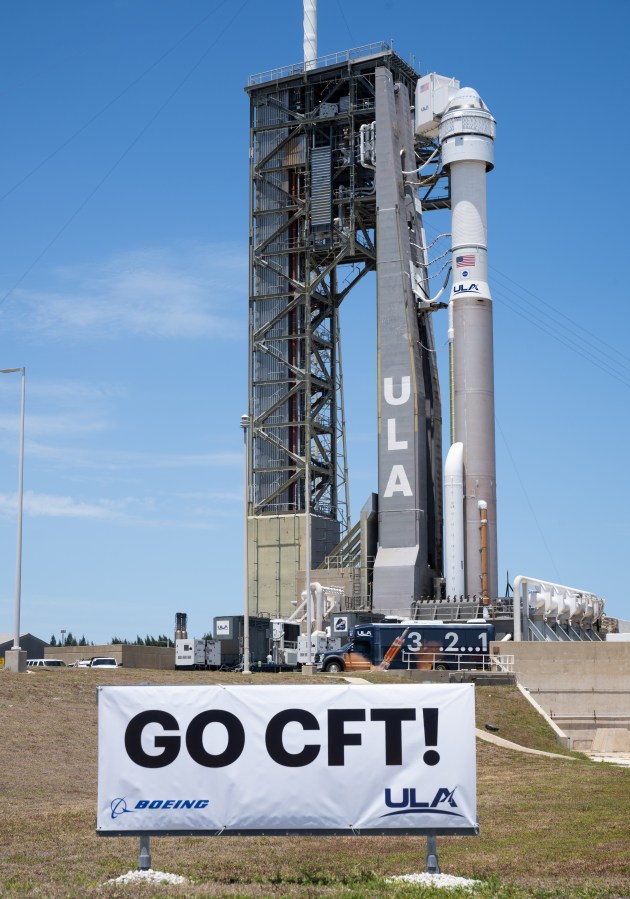 A ULA (United Launch Alliance) Atlas V rocket with Boeing’s Starliner spacecraft aboard is seen on the launch pad at Space Launch Complex-41 ahead of NASA’s Boeing Crew Flight Test Saturday, May 4, 2024, at Cape Canaveral Space Force Station in Florida.