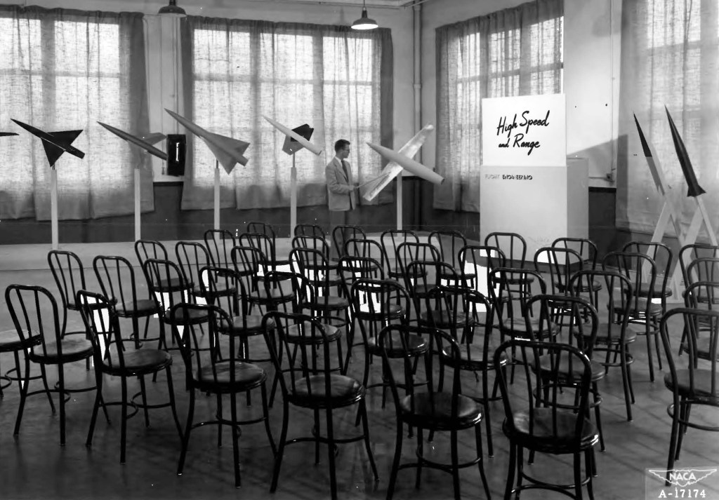 Empty chairs in front of display.
