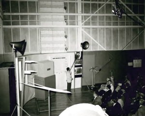 Man with exhibit.