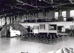 Empty chairs by exhibit.