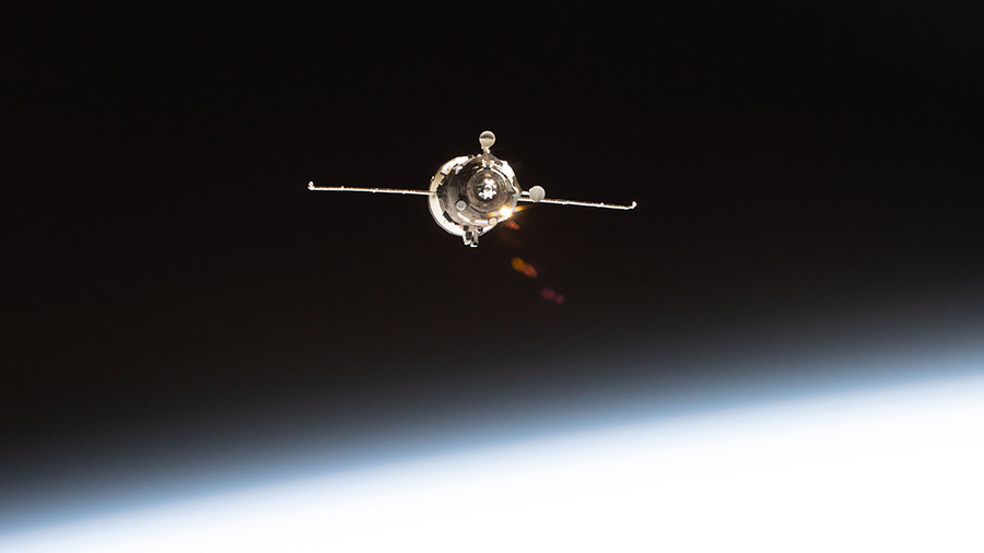 The Progress 86 cargo craft is pictured approaching the space station's Poisk module on Dec. 3, 2023.