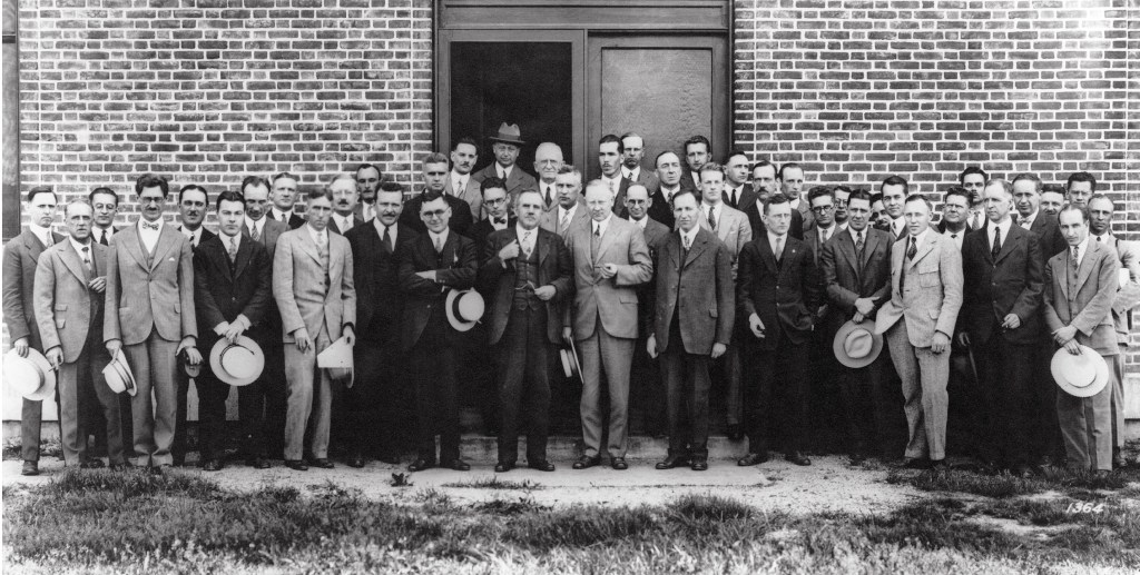 Group photograph in front of building.