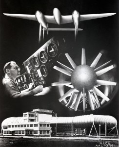 Collage with wind tunnel aircraft and researcher.