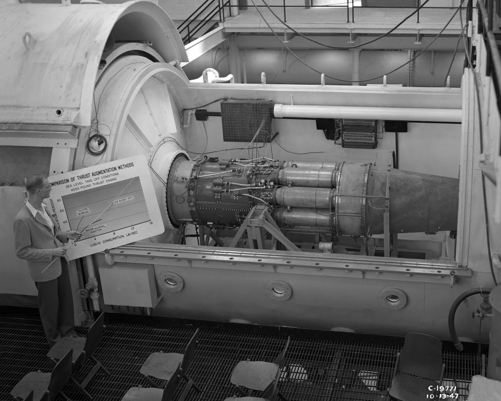 Engine in test chamber