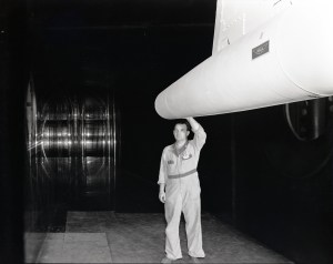 Mechanic in tunnel test section.