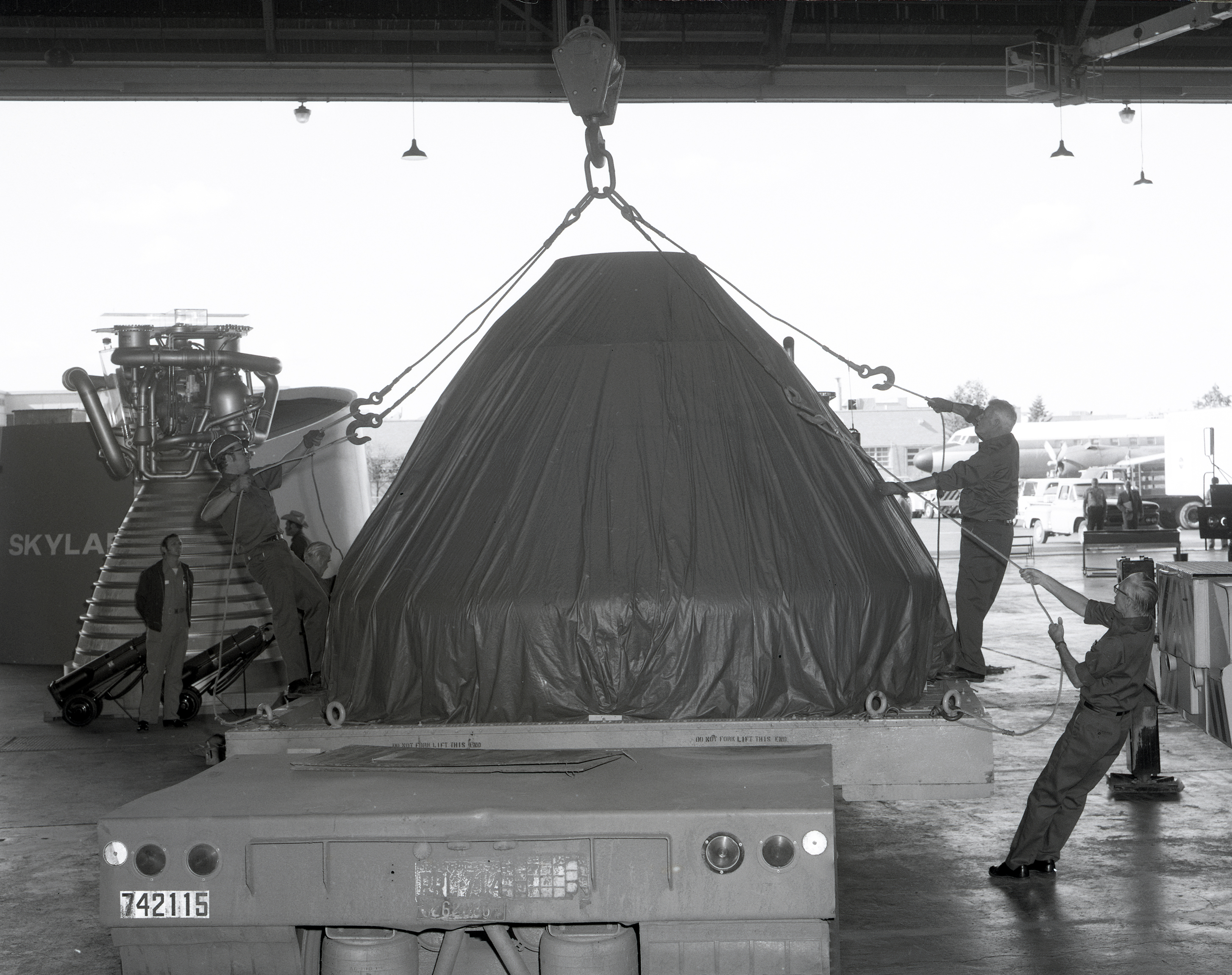 Capsule on truck bed.