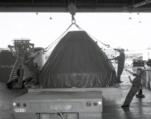 Capsule on truck bed.