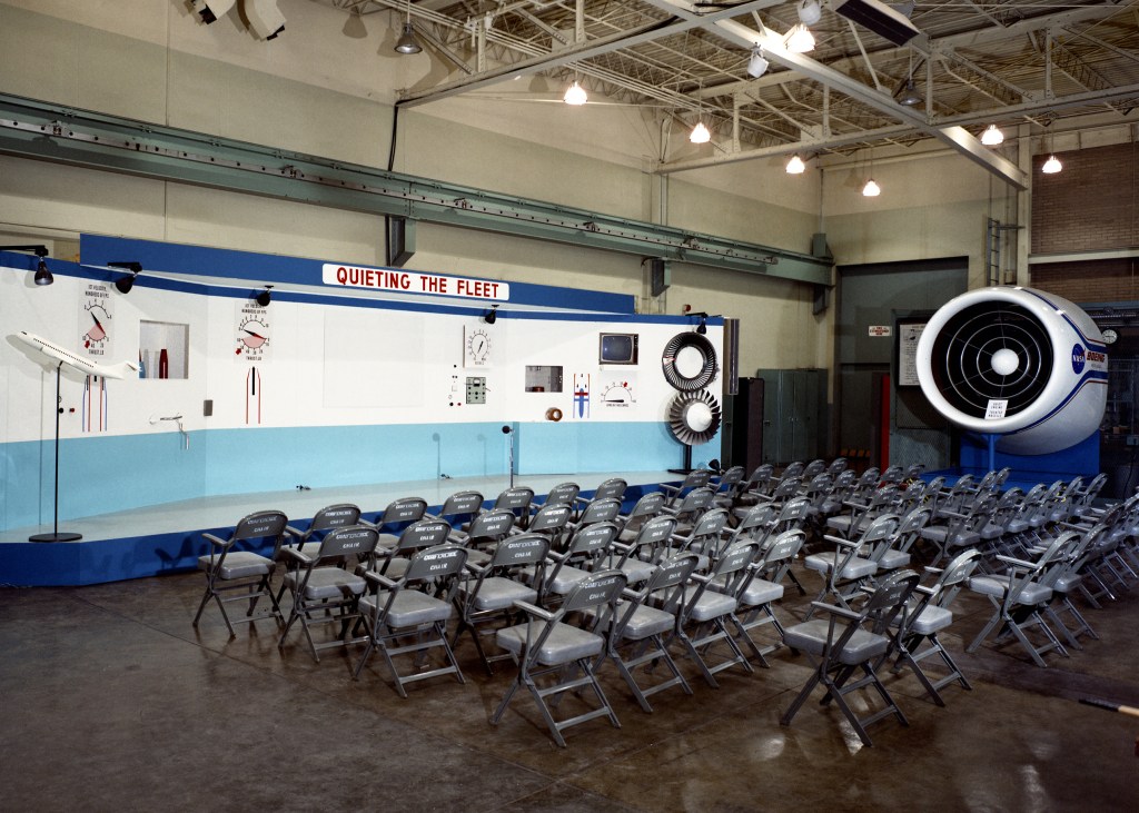 Empty chairs at exhibit.