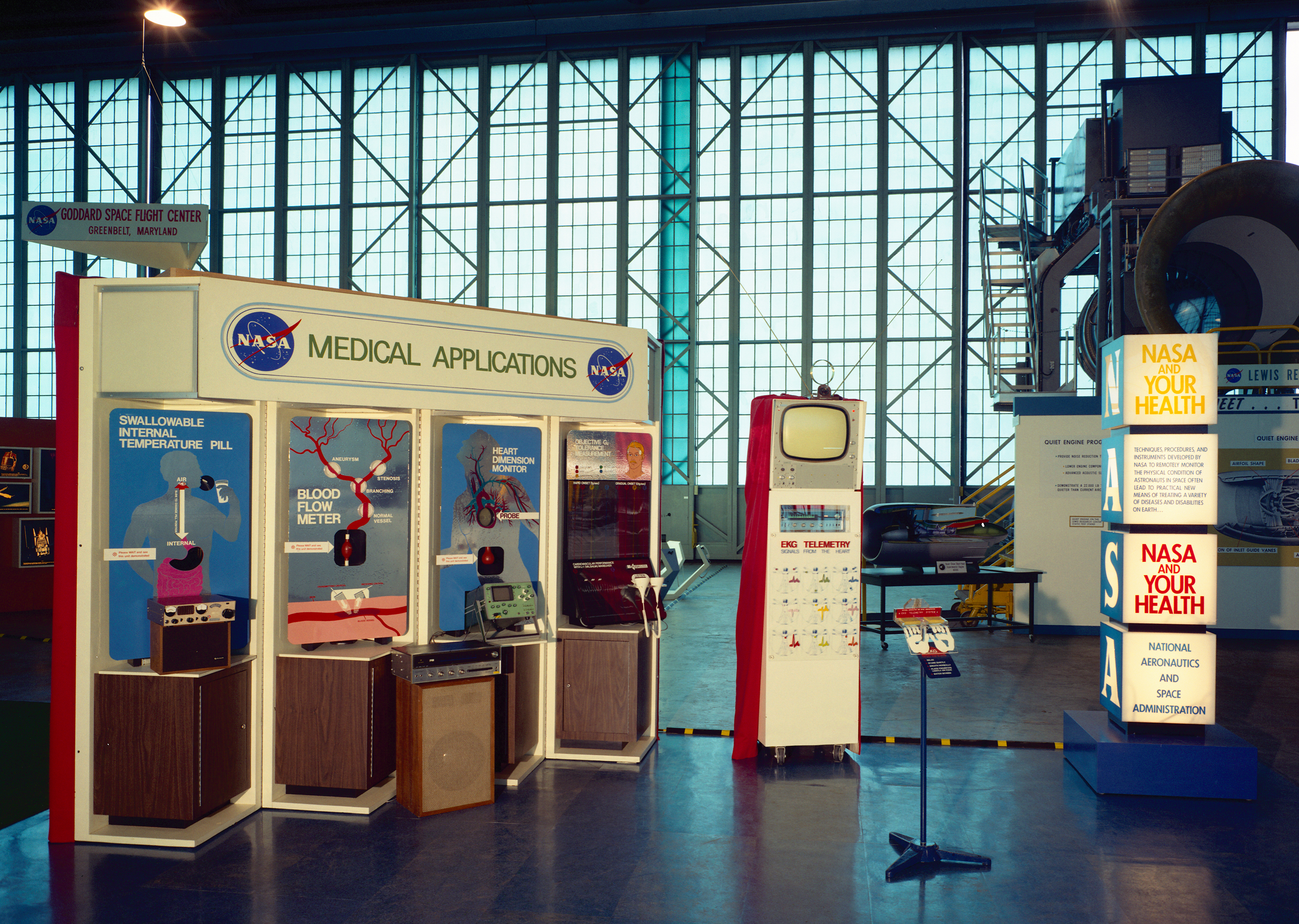 Displays in hangar.