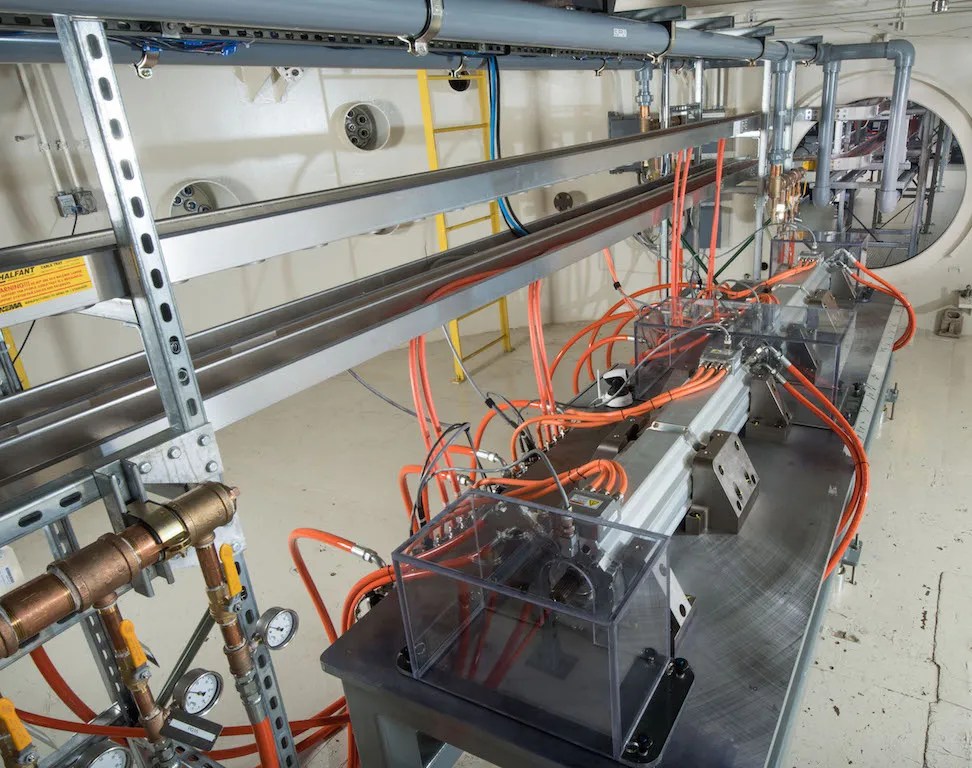 Wide angle view of a powertrain inside NASA’s Electric Aircraft Testbed (NEAT)