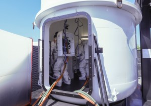 Astronauts were fully suited while conducting mission-like maneuvers in the full-scale build of the Starship human landing system’s airlock which will be located inside Starship under the crew cabin.