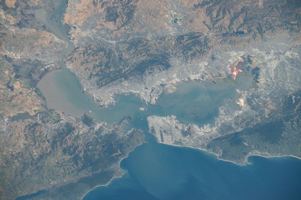The San Francisco Bay Area in California, home to the Silicon Valley high-tech region and the Golden Gate Bridge, is pictured from the International Space Station as it orbited 262 miles above the Pacific Ocean.