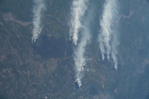 Wildfires in eastern Russia are pictured from the International Space Station as it orbited 264 miles above the China-Russia border.
