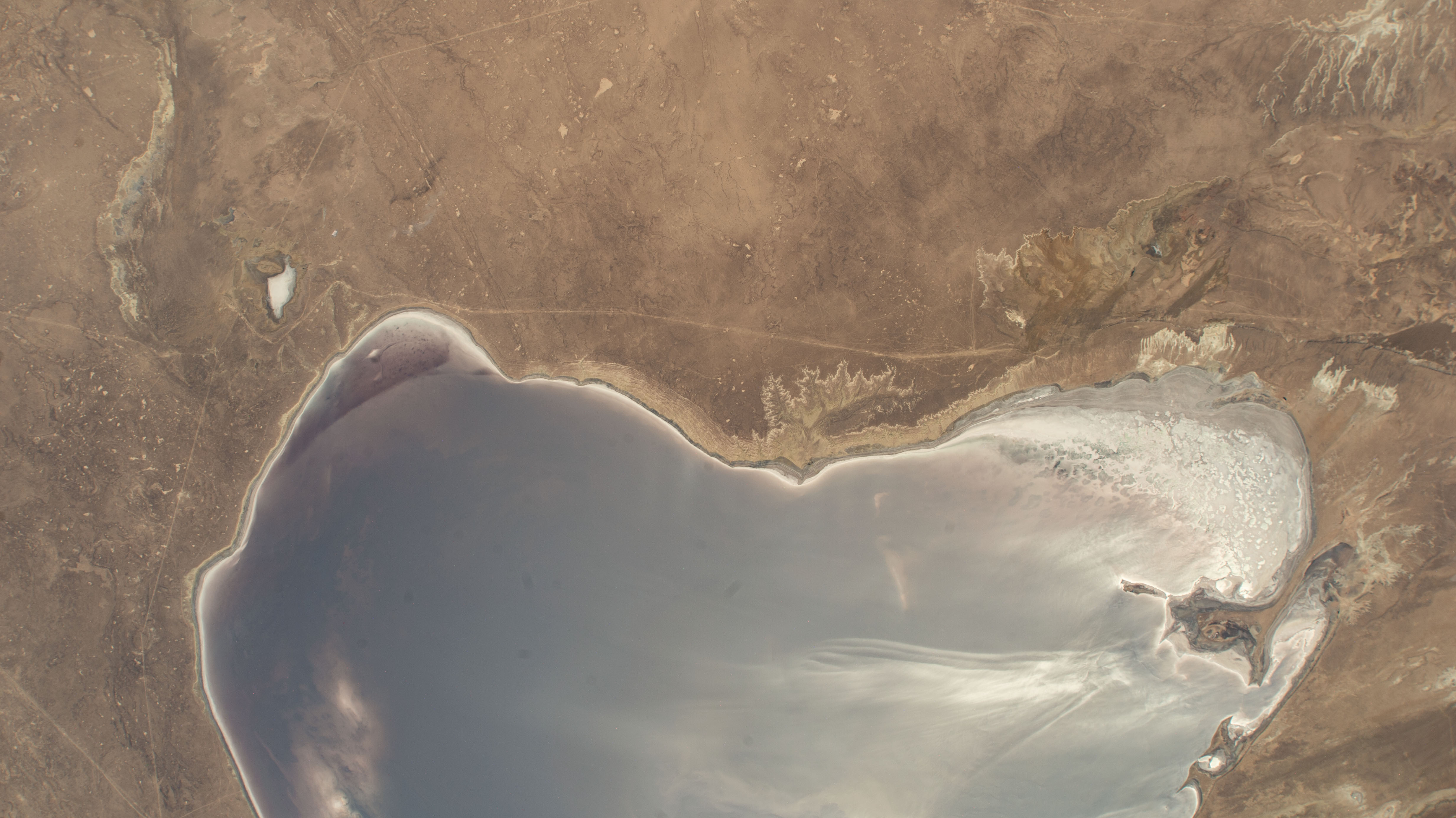 Garabogazköl Basin, a highly saline lagoon off the Caspian Sea, located in Turkmenistan is pictured from the International Space Station as it orbited 262 miles above the central Asian nation.