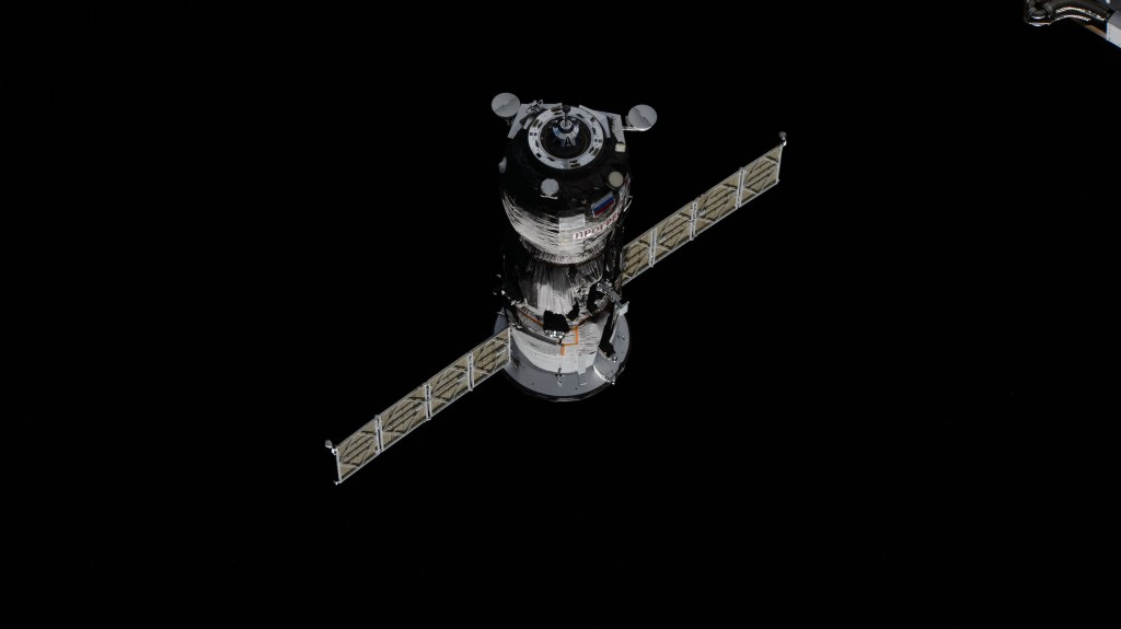 The Progress 88 resupply ship from Roscosmos approaches the International Space Station packed with about three tons of food, fuel, and supplies for the Expedition 71 crew. The cargo craft would dock to the Poisk module moments later for a five-month stay at the orbital outpost.