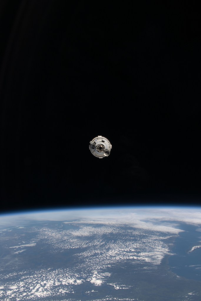 The Starliner spacecraft on NASA's Boeing Crew Flight Test approaches the International Space Station while orbiting 263 miles above Quebec, Canada. NASA astronauts Butch Wilmore and Suni Williams aboard Starliner would dock to the orbital outpost's forward port on the Harmony module at 1:34 p.m. EDT on Thursday, June 6.