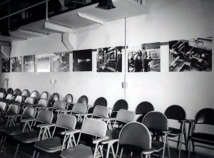 Empty chairs at exhibit.