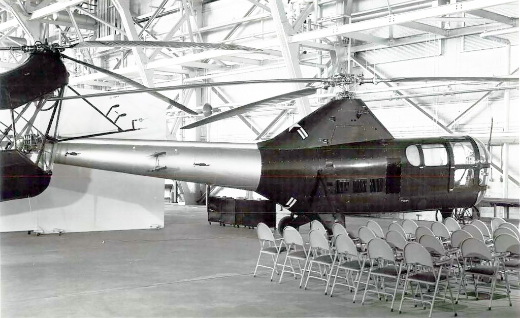 Helicopter in hangar.