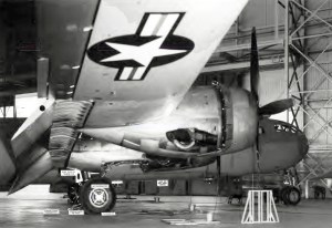 Bomber in hangar.