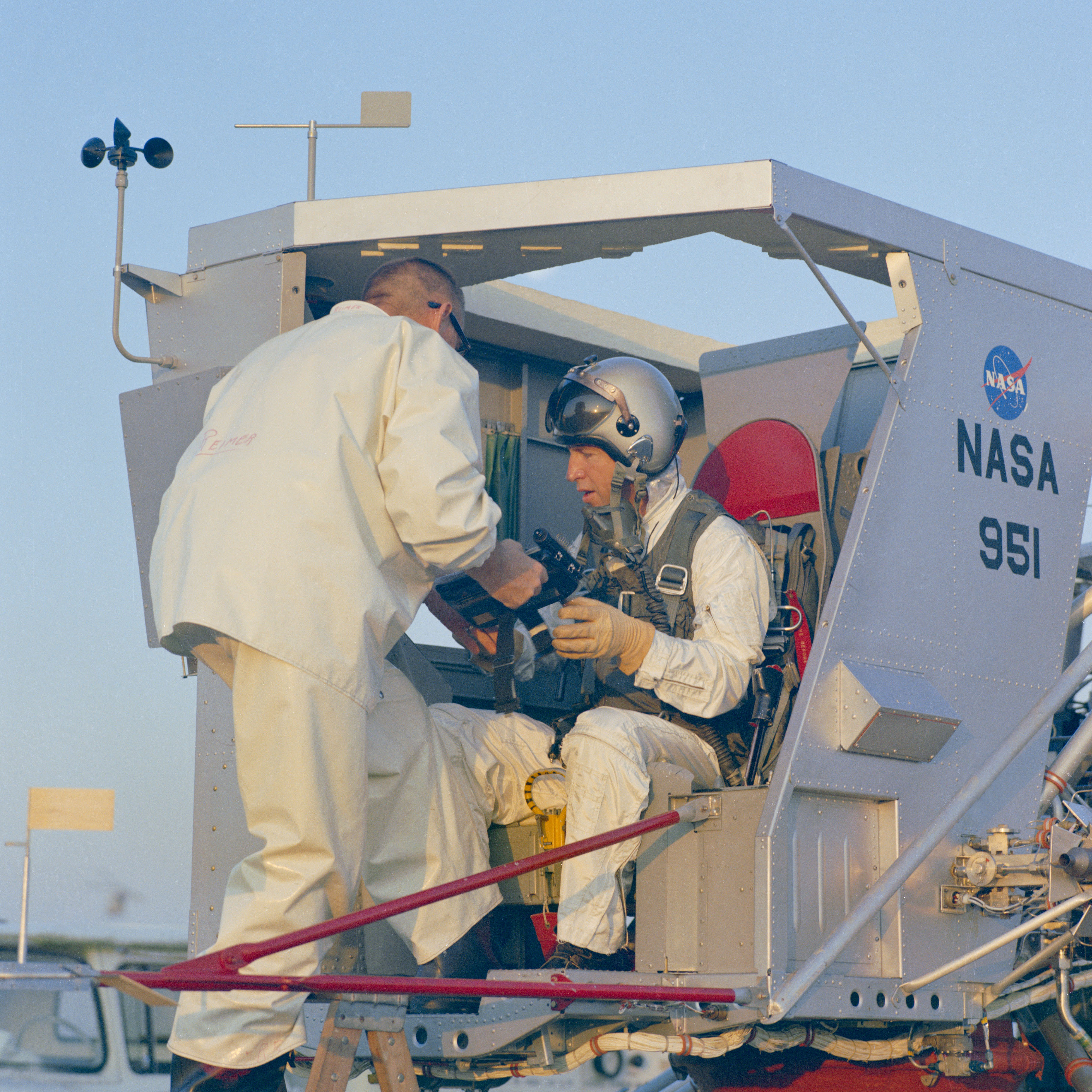 Apollo 11 backup Commander James A. Lovell following a flight in the LLTV