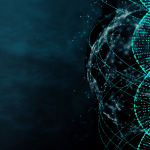 DNA sequence against an abstract dark blue background.