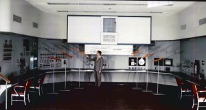 Man with exhibit.