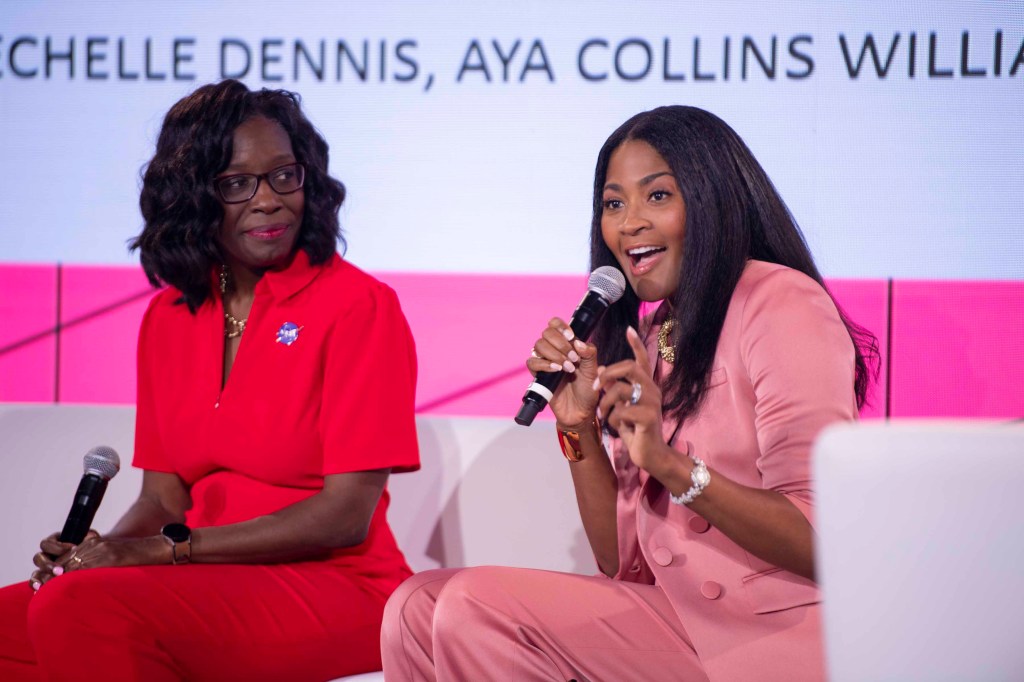 NASA Assistant Deputy Associate Administrator for the Moon to Mars Program Office Lakiesha Hawkins, left, and NASA Director of Engagement Aya Collins