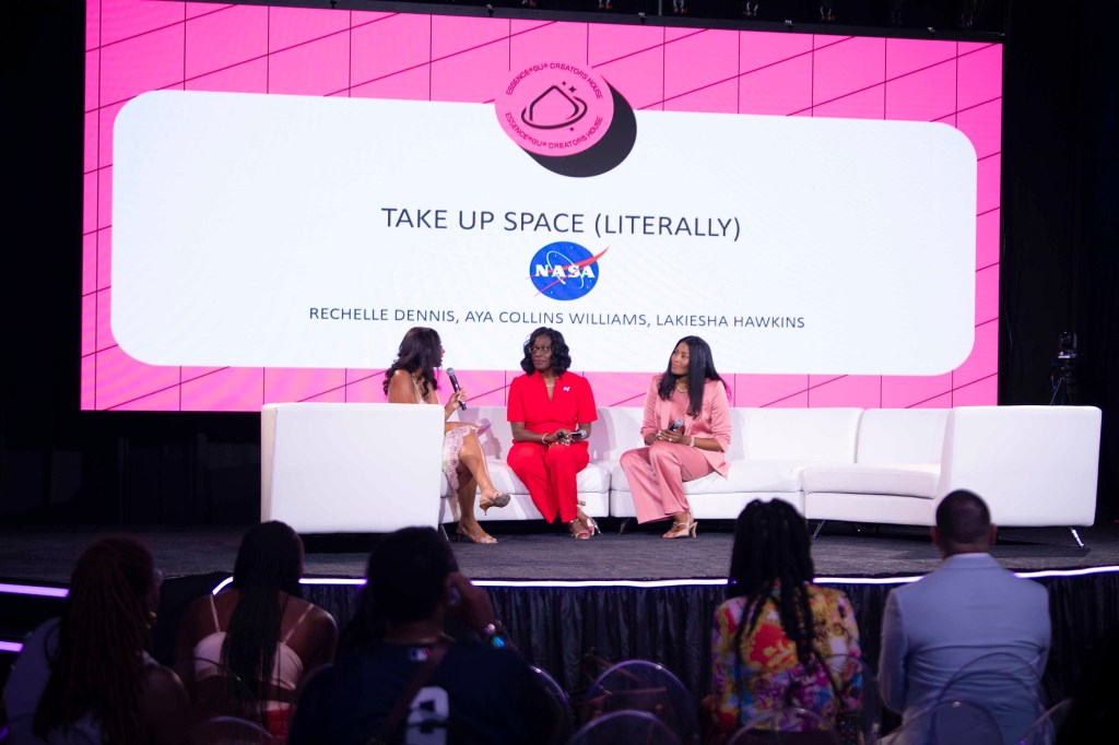 Rechelle Dennis, co-founder of Girls United, moderates the Take Up Space (Literally) panel
