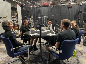 The CHAPEA crew sits down with Gary Jordan, host of Houston We Have a Podcast to record the final episode of the CHAPEA series following egress. Credit: NASA/Dane Turner