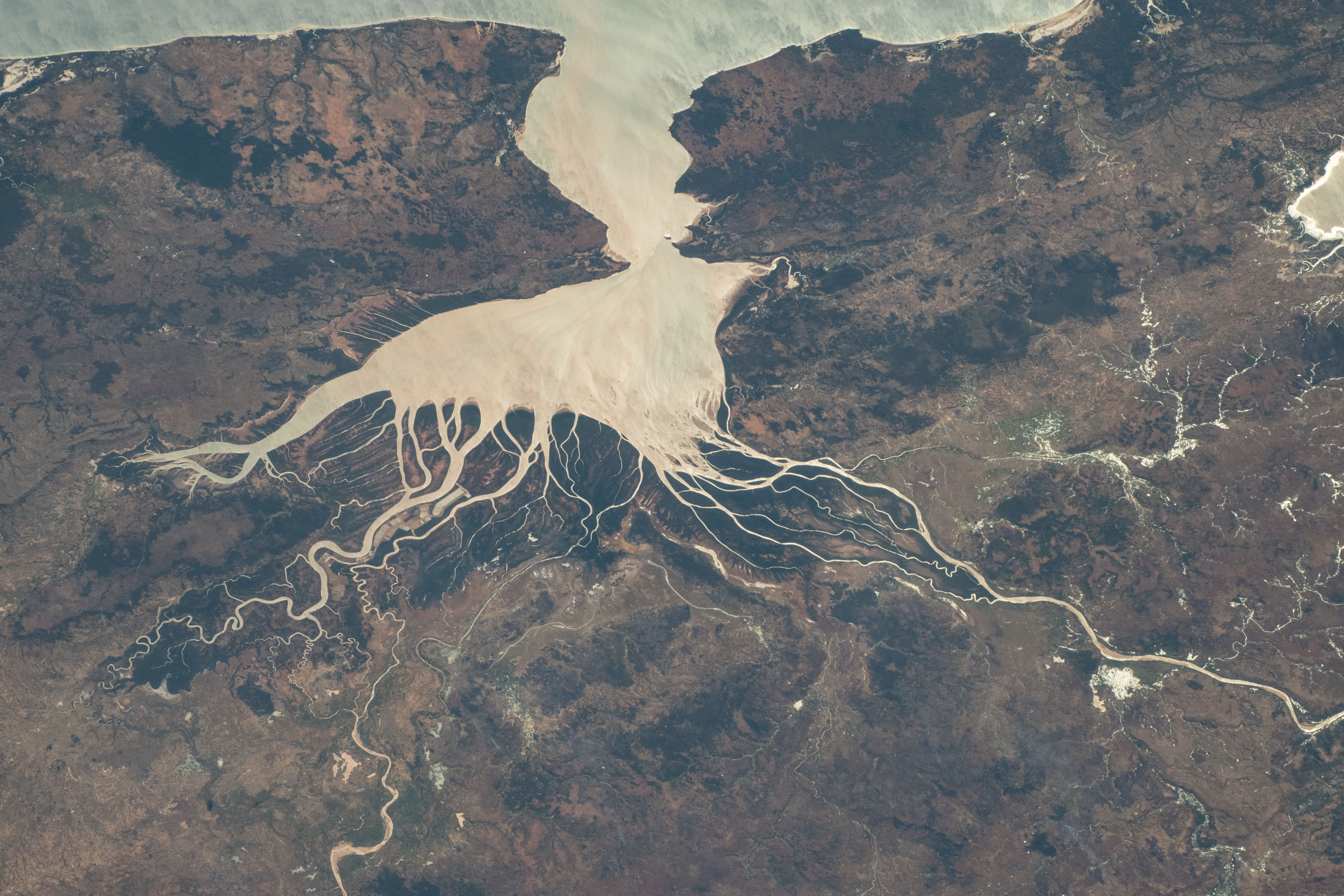 Helodrano Mahajambe, a bay in northwestern Madagascar, opens into the Atlantic Ocean in this photograph from the International Space Station as it orbited 267 miles above the East African island nation.