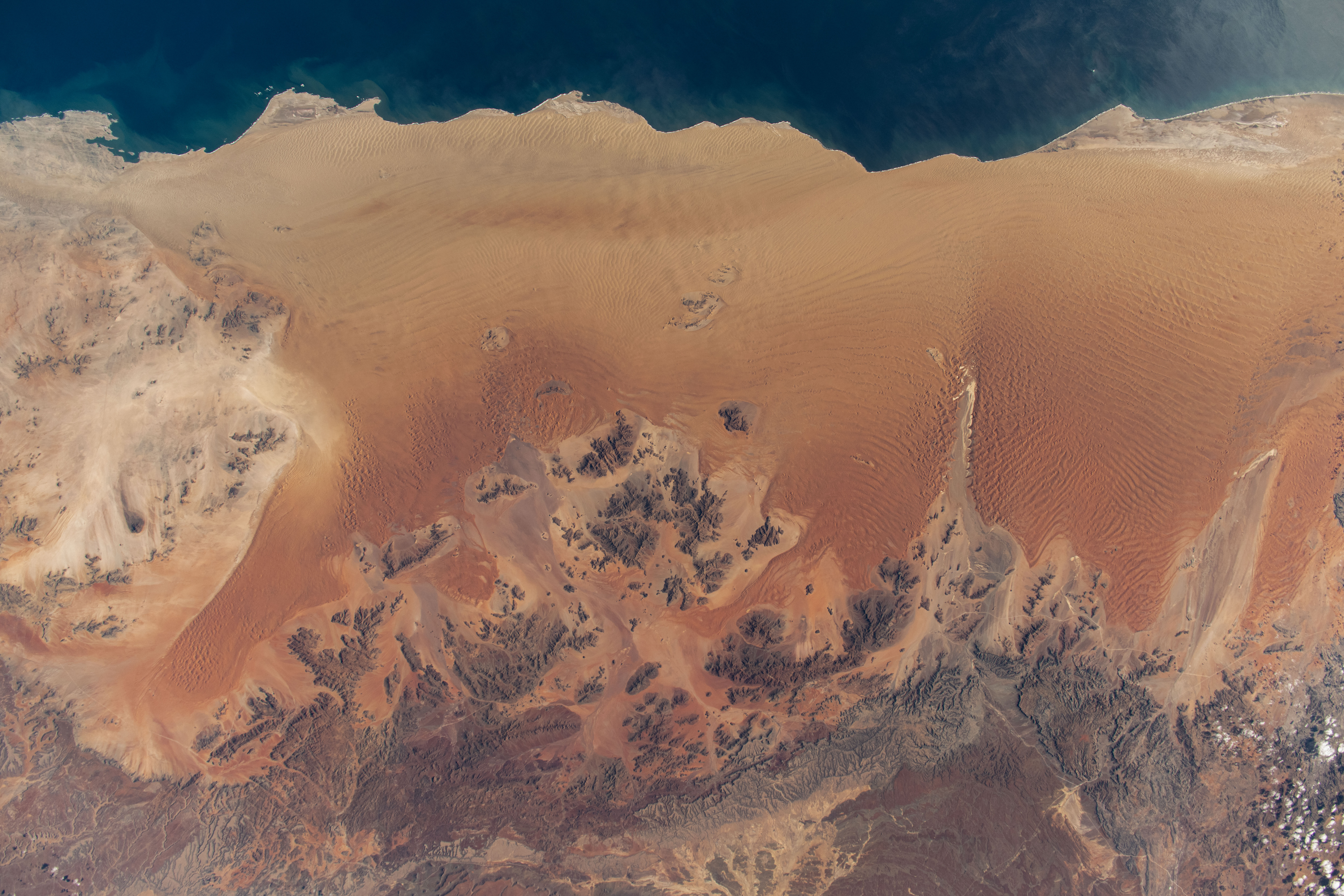 The NamibRand Nature Reserve, located in the Namib Desert and hosting some of the tallest dunes in the world, is pictured from the International Space Station as it orbited 268 miles above the Atlantic Ocean off the coast of Namibia.