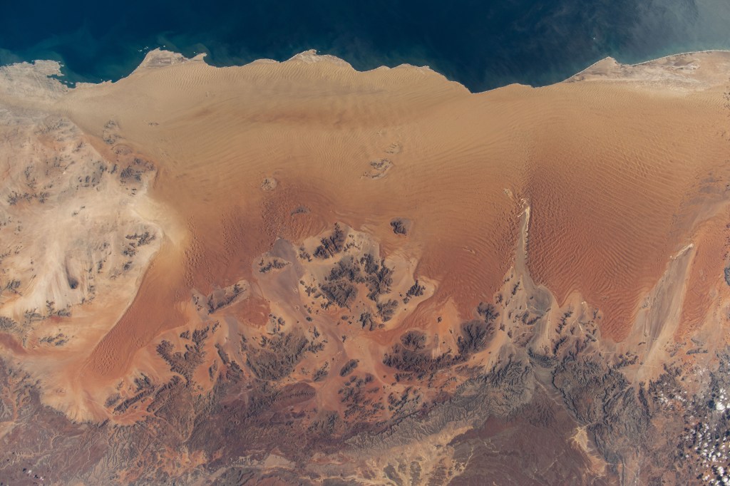 The NamibRand Nature Reserve, located in the Namib Desert and hosting some of the tallest dunes in the world, is pictured from the International Space Station as it orbited 268 miles above the Atlantic Ocean off the coast of Namibia.