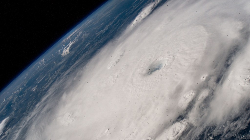 Hurricane Beryl is pictured as a Category 4 storm south of Barbados from the International Space Station as it orbited 262 miles above the Caribbean Sea.