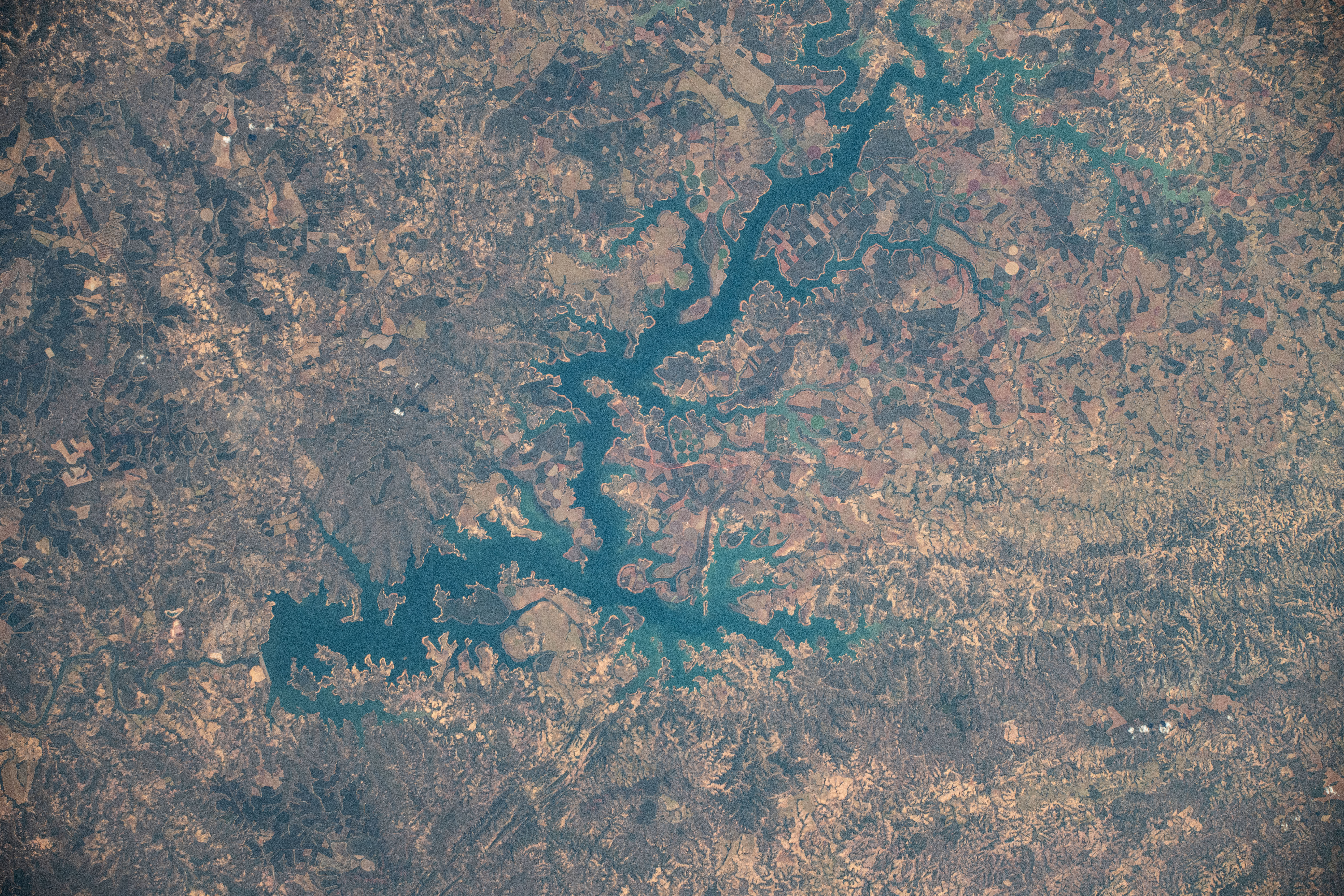 The São Francisco River in the Brazilian state of Minas Gerais is pictured from the International Space Station as it orbited 267 miles above the South American nation.