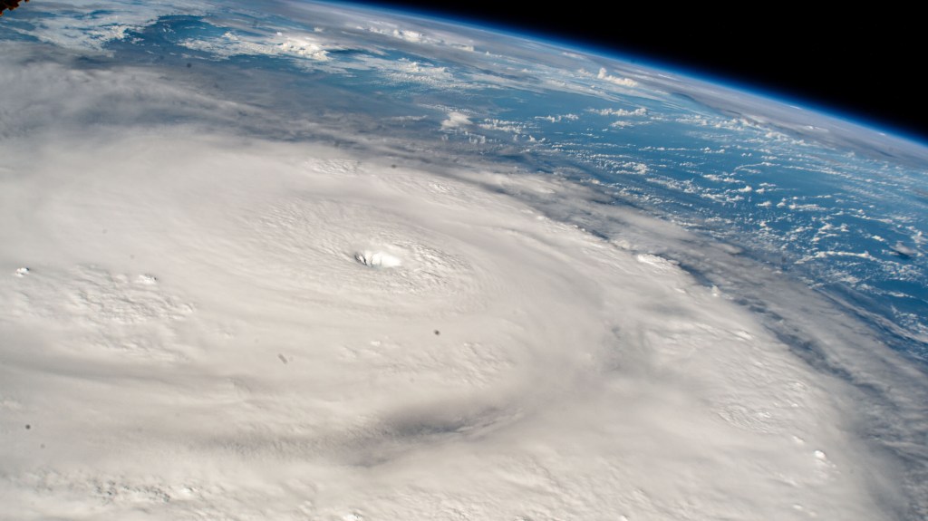 Hurricane Beryl is pictured as a Category 5 storm southwest of Barbados in the Caribbean Sea as the International Space Station orbited 263 miles above.